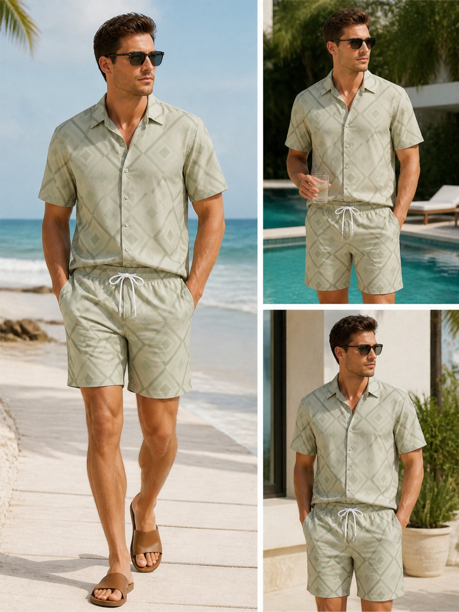 Printed Floral Shirt - Herren-Set mit Blumenmuster: Kurzarmhemd und Shorts
