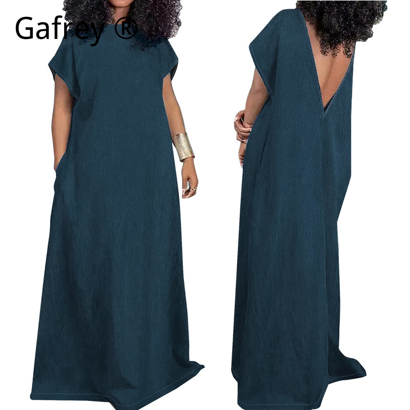 Vintage Fashion Jeans - XXXXL Übergröße Damen Denim Maxikleid Ärmellos