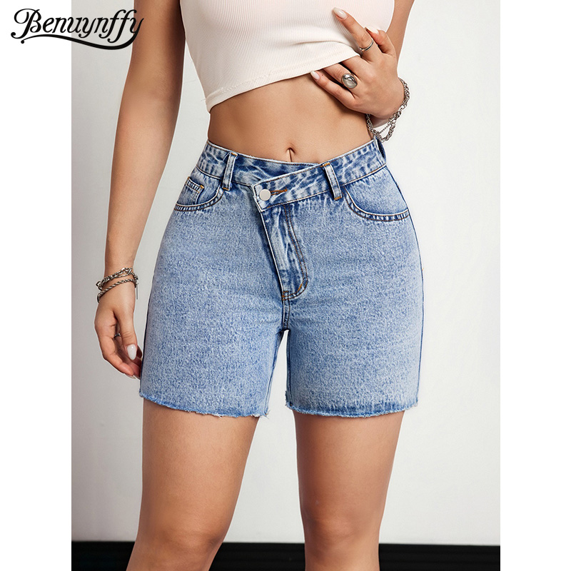 Vintage Fashion Jeans - Benuynffy Asymmetrische Taille, ungesäumter Saum, enge
