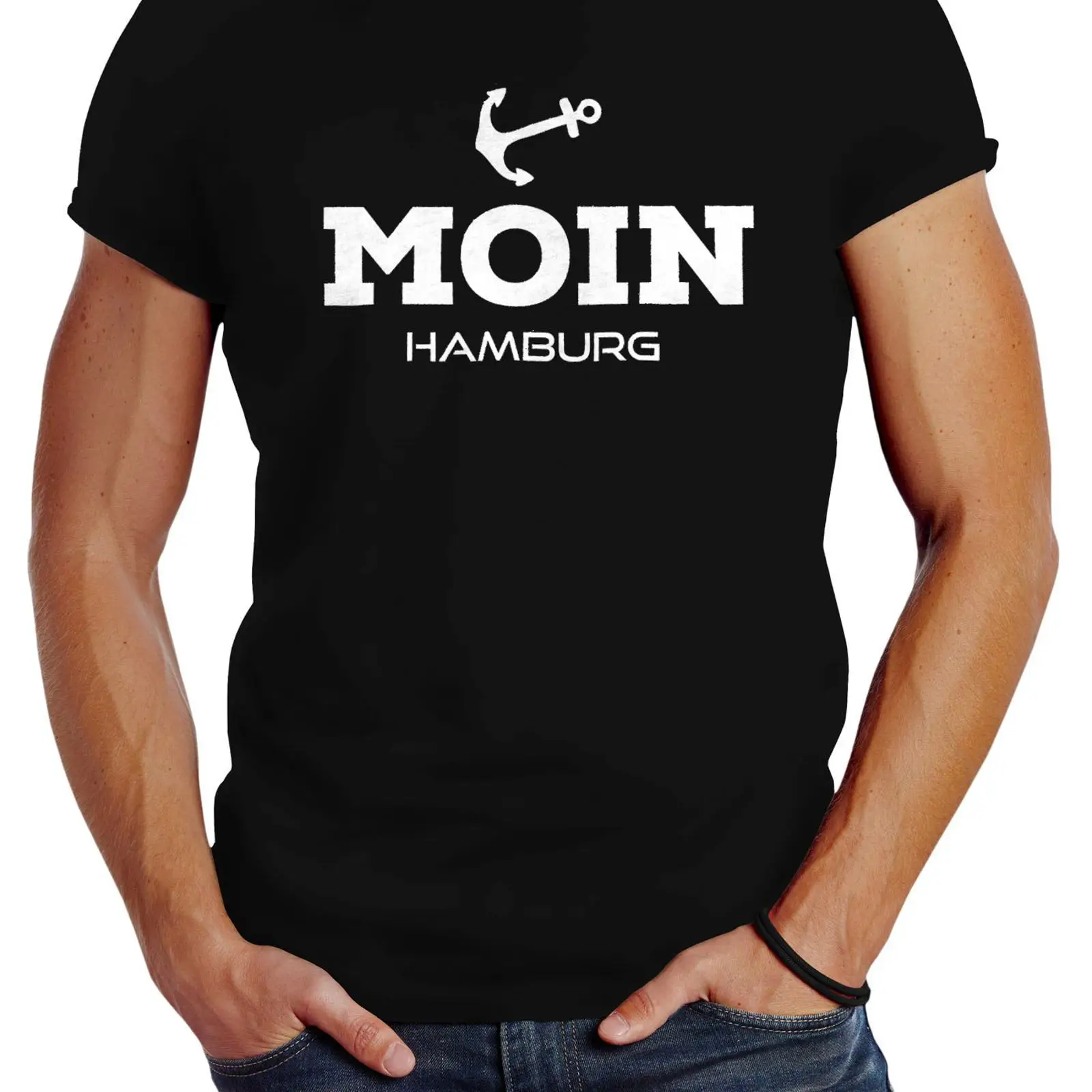 Vintage Fashion Hamburg - Neverless Herren-T-Shirt Moin Hamburg Anchor Slim