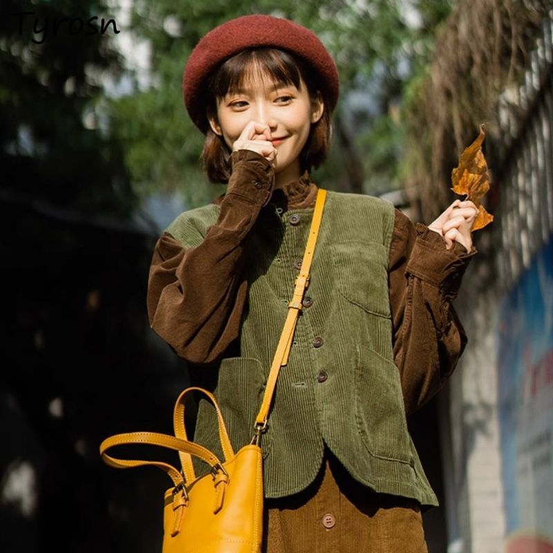 Retro Vintage Korean Fashion - Weste Frauen Cord Retro Vintage Ärmellose