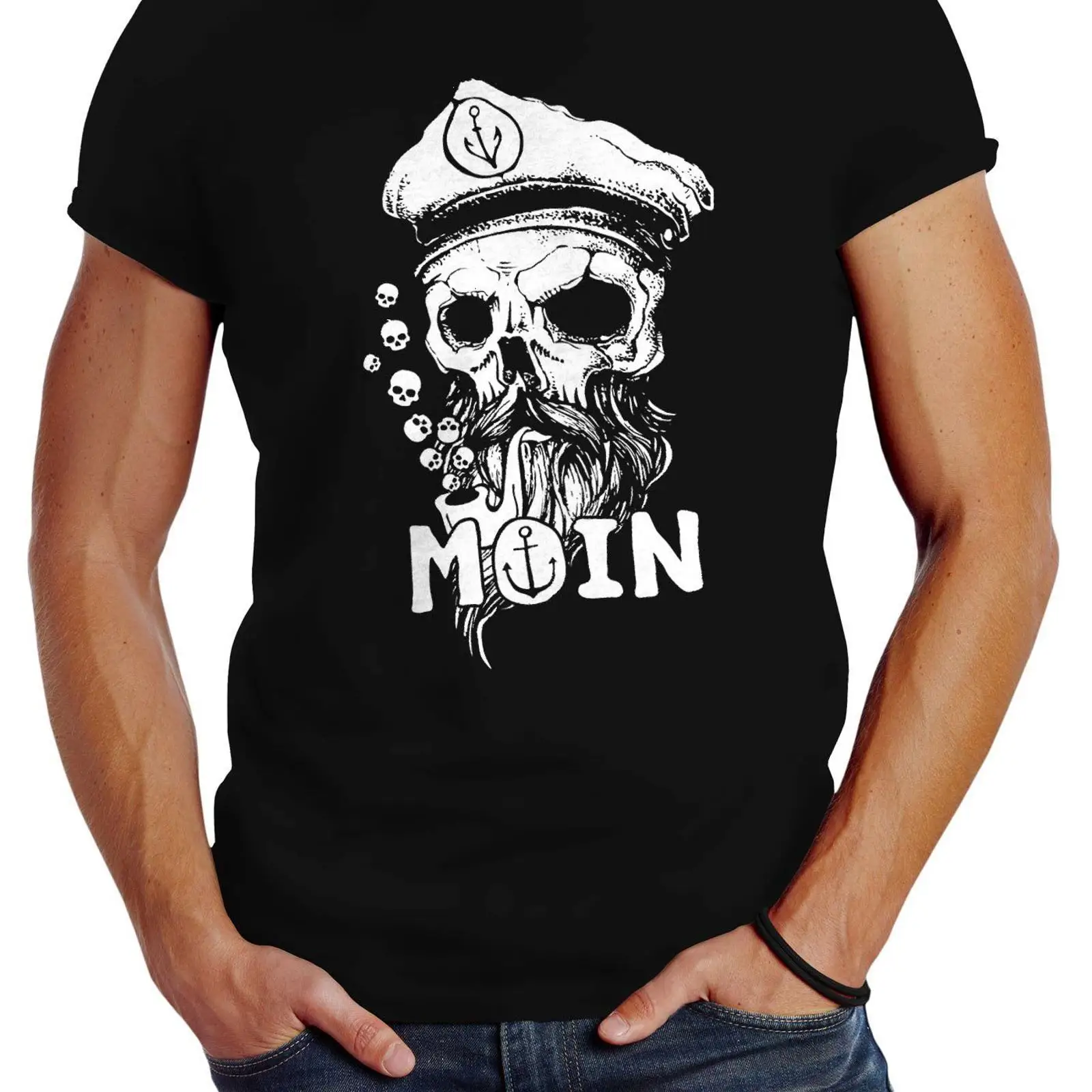 Vintage Fashion Hamburg - Neverless Print T-Shirt Herren Moin Kapitän