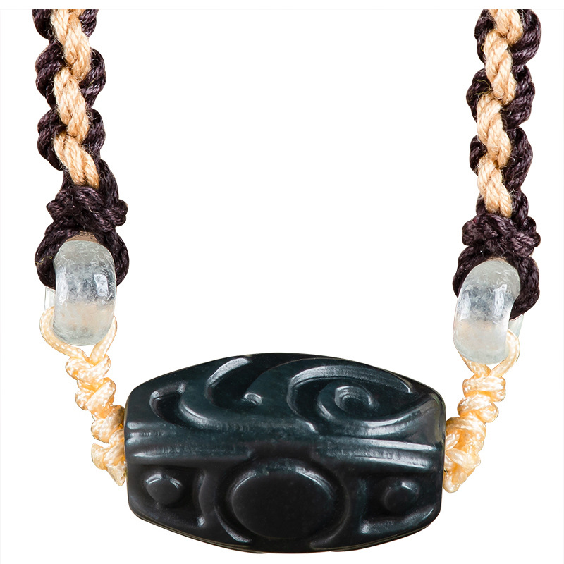 Usa Vintage Fashion - Halskette mit geschnitztem Perlenanhänger aus Hetian-Jade,