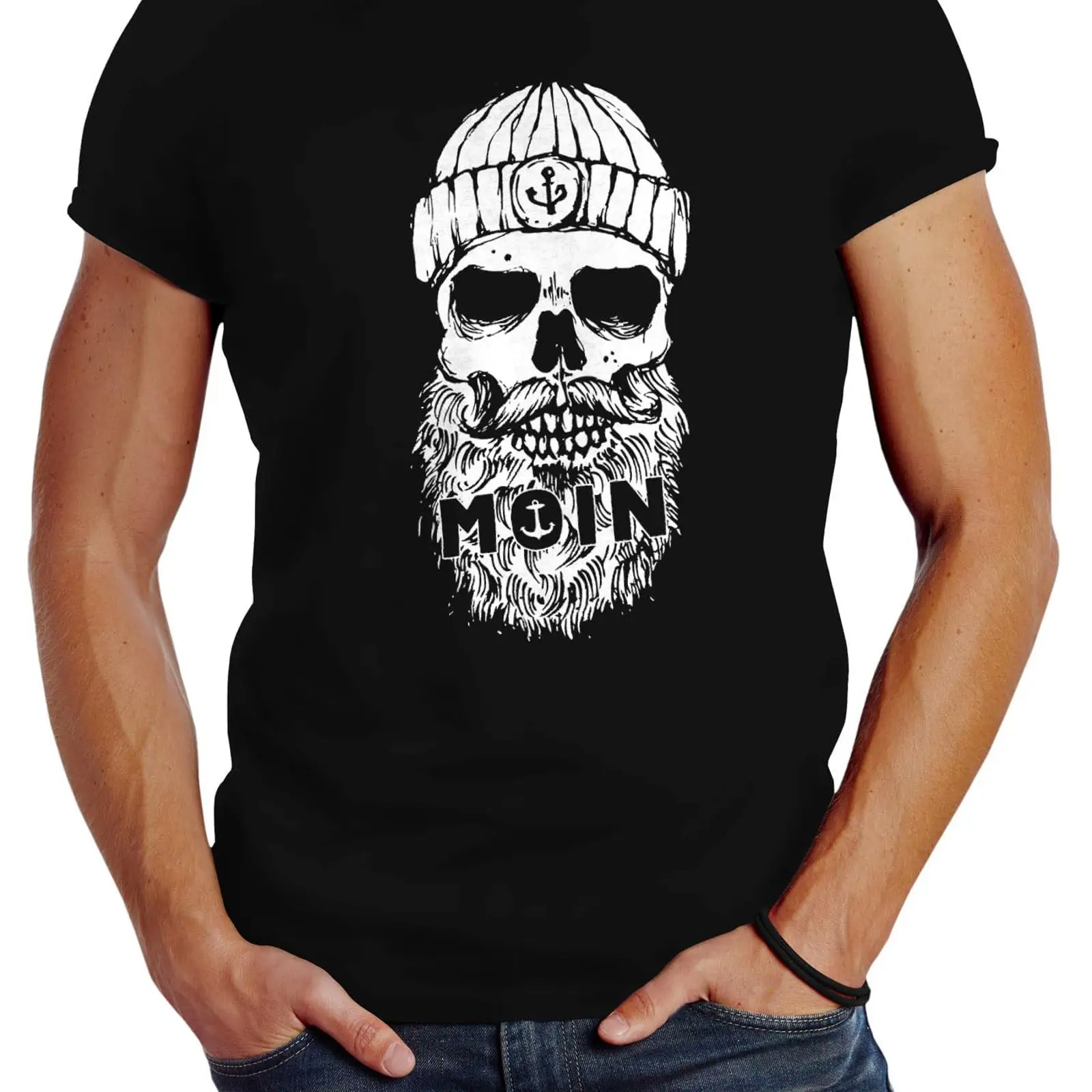 Vintage Fashion Hamburg - Neverless Herren-T-Shirt Moin Skull Hamburg Print