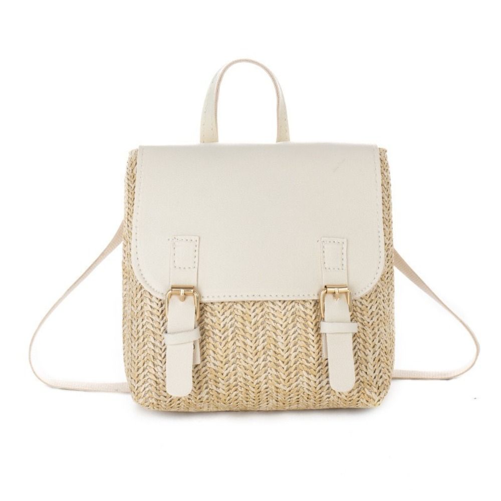Vintage Fashion Look - Vielseitige Tasche PU-Leder Stroh-Rucksack Retro-Design Eleganter