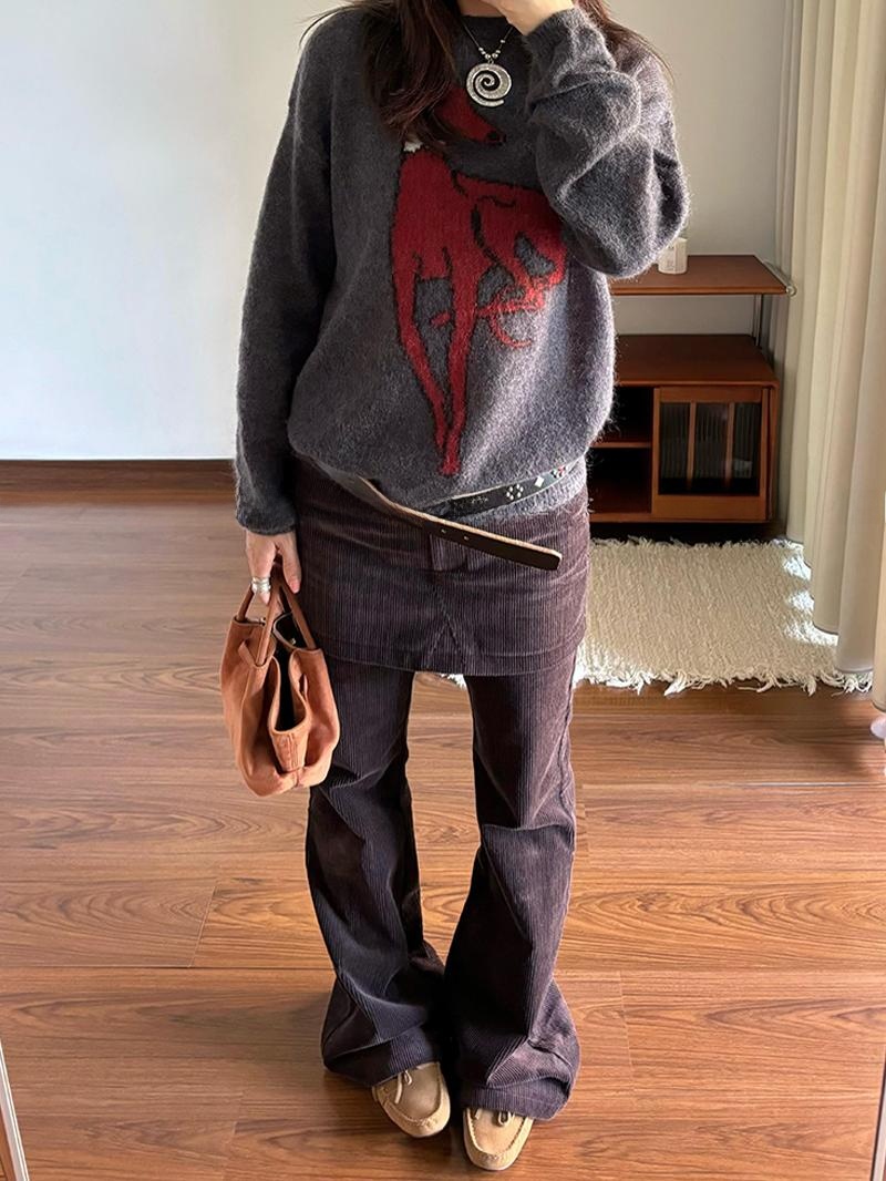 Vintage Fashion Look - Amerikanischer Stil Hochgeschnittene Cordhose mit Schlaghose