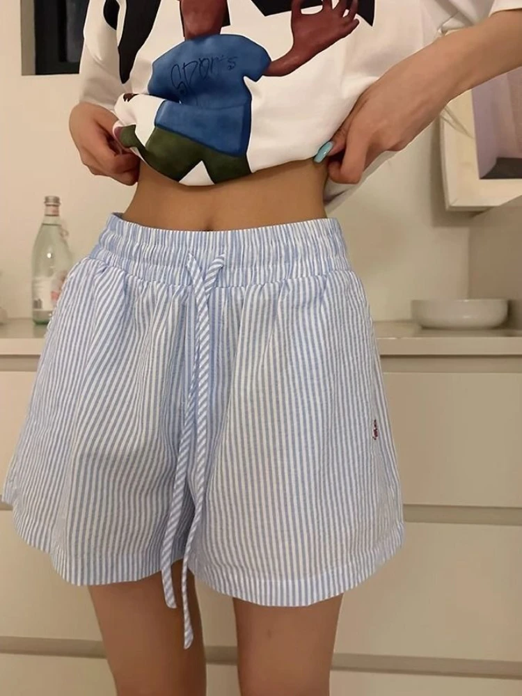 Retro Vintage Korean Fashion - Y2k Gestreifte Shorts Frauen Outwear Harajuku