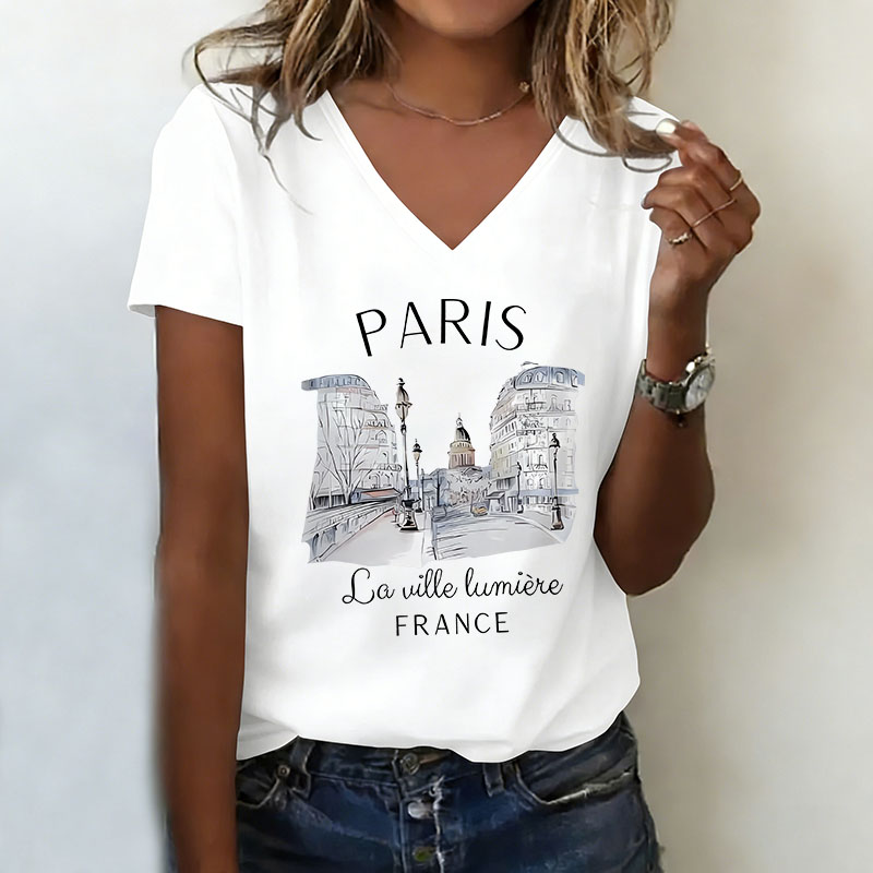 Vintage Fashion In Paris - Vintage Paris T-Shirt V-Ausschnitt Lässige Mode