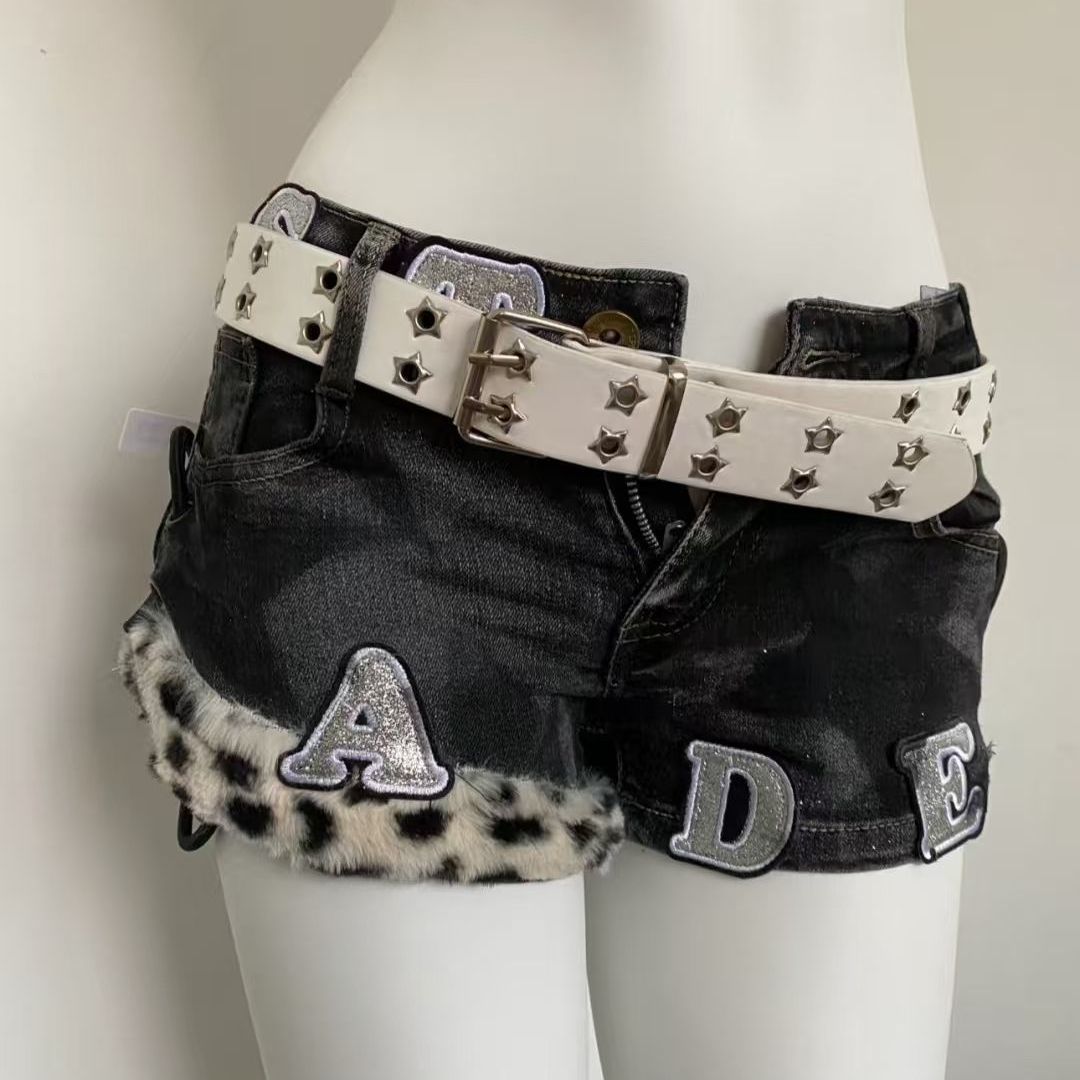 Vintage Fashion Jeans - Y2k Gestickte Patch Denim Shorts Frau