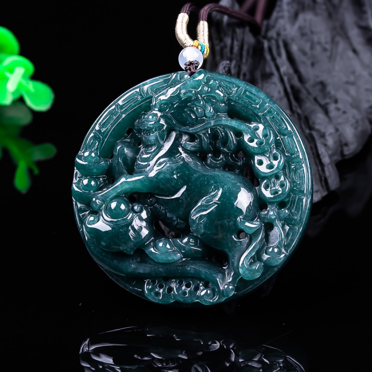 Usa Vintage Fashion - Burmesischer Jadeit-Drachenanhänger, Edelstein, echter Jade, Geschenke