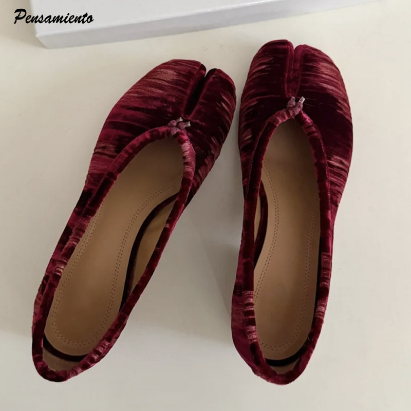 Vintage Fashion Designer - Modische Plissierte Designer-Flanell Split-Toe Damen Ballerinas