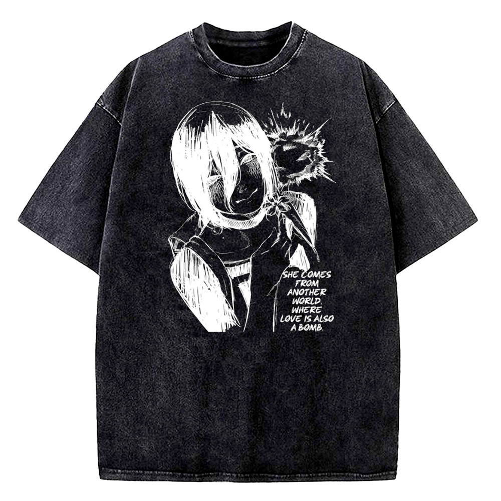 Retro Vintage Korean Fashion - Reze Vintage T-Shirt aus gewaschener Baumwolle