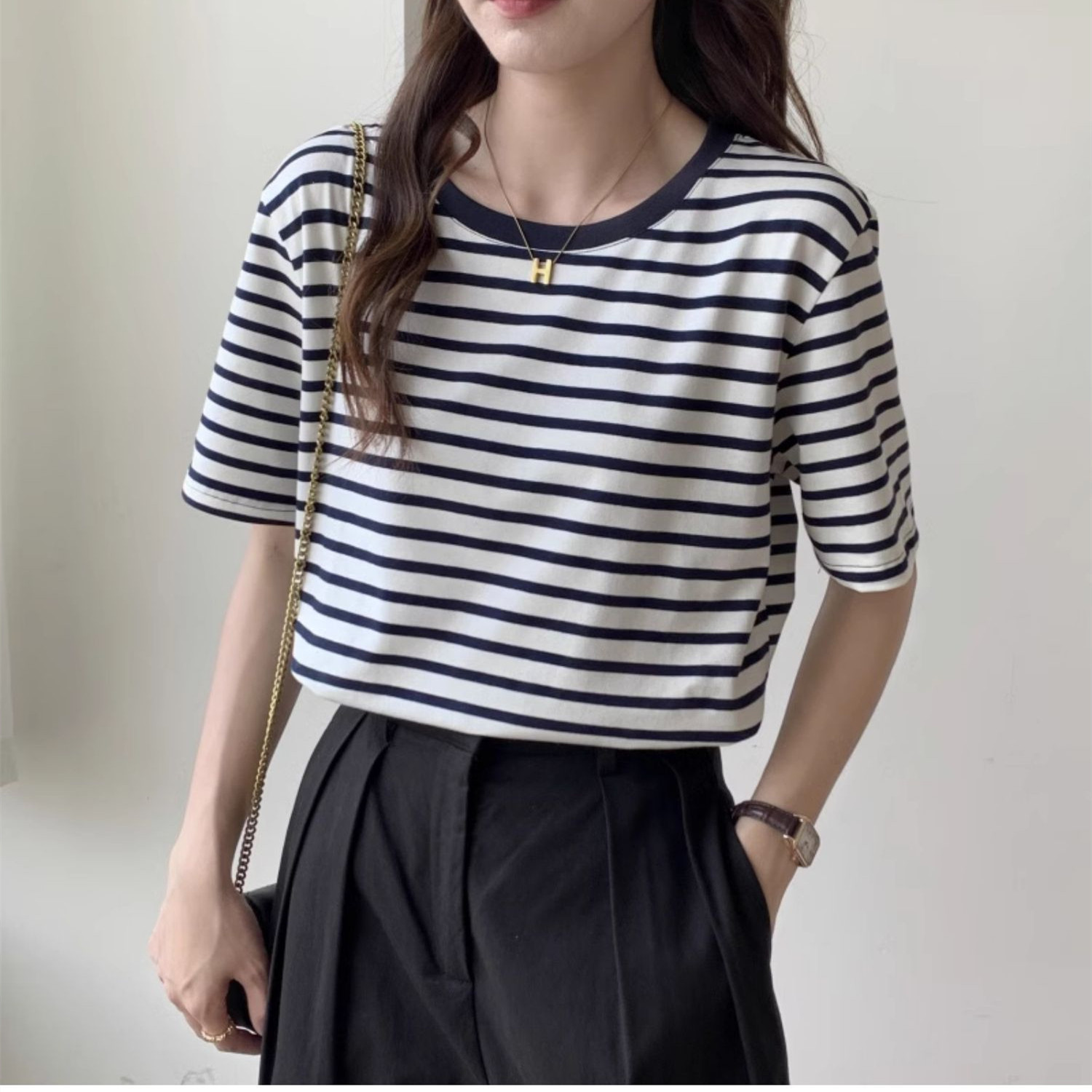 Retro Vintage Korean Fashion - Vintage Gestreiftes T-Shirt Damen Retro Y2K