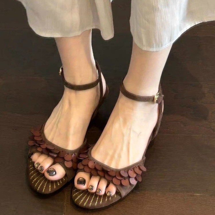 Vintage Fashion Female - Sommer Neue Damen-Pantoletten mit Perlen-Stickerei, Stiletto-Absatz,