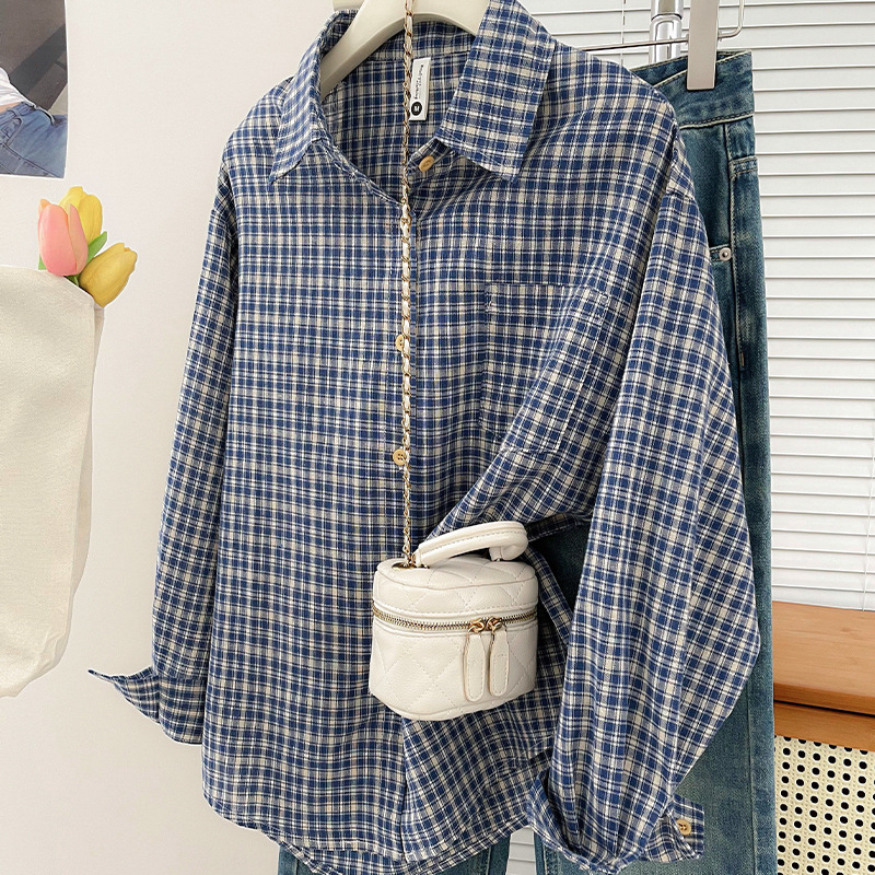 Usa Vintage Fashion - Kariertes Hemd im koreanischen Vintage-Stil, neues
