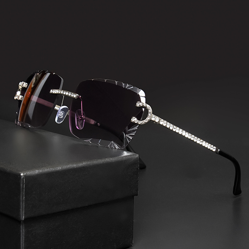 Vintage Fashion Brands - Modische Randlose Quadratische Sonnenbrille Vintage Diamant