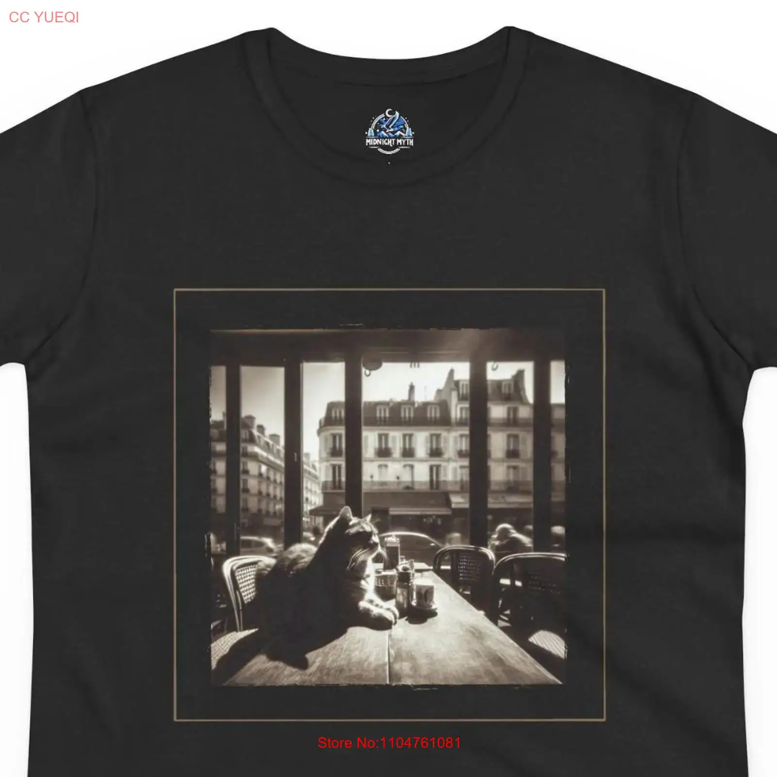 Vintage Fashion In Paris - Vintage Paris Cafe Lustiges Katzen-T-Shirt, Kaffee-Vintage-T-Shirt