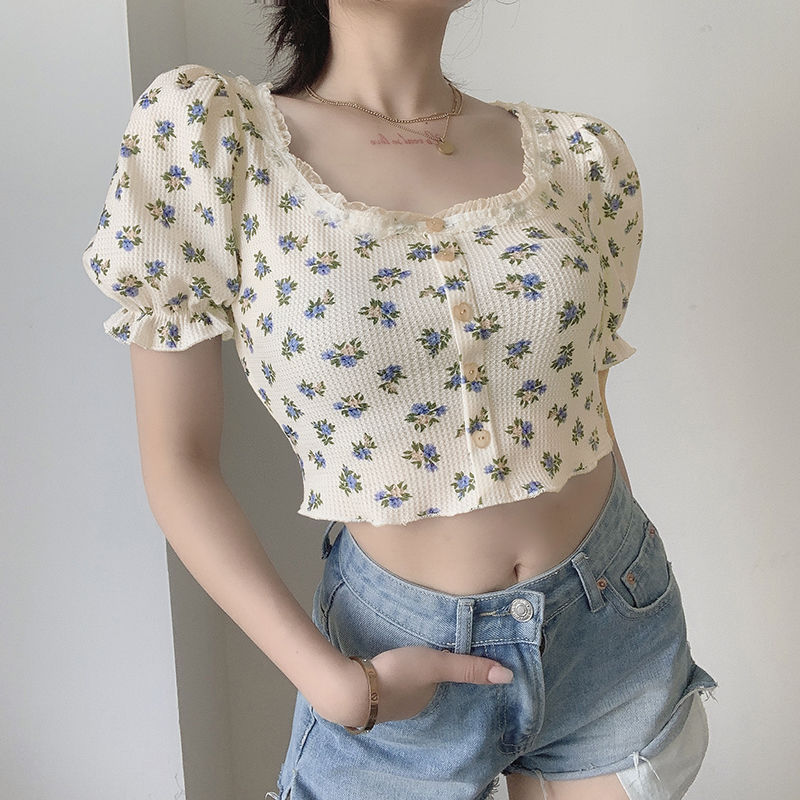 Retro Vintage Korean Fashion - Y2K K-Fashion Japanisches Blumen-T-Shirt Damenkleidung Retro