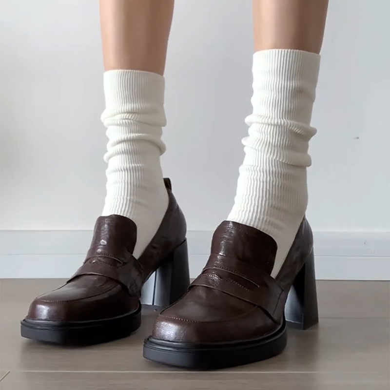 Vintage Fashion Female - College-Stil Damen-Loafer-Schuhe, modisch, flach, zum Hineinschlüpfen,