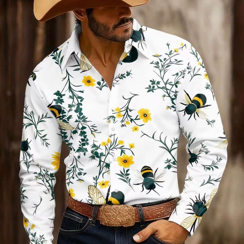 Printed Floral Shirt - Herrenhemd mit Blumenmuster, Langarm, Stylisch Slim-Fit,
