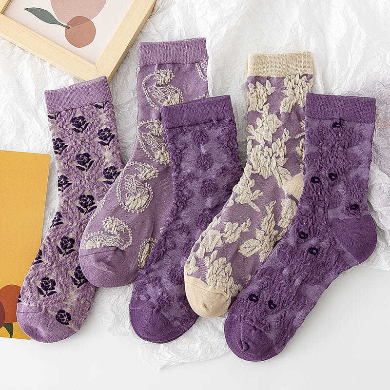 Retro Vintage Korean Fashion - Mode Lila Blumen Stickerei frauen Baumwolle