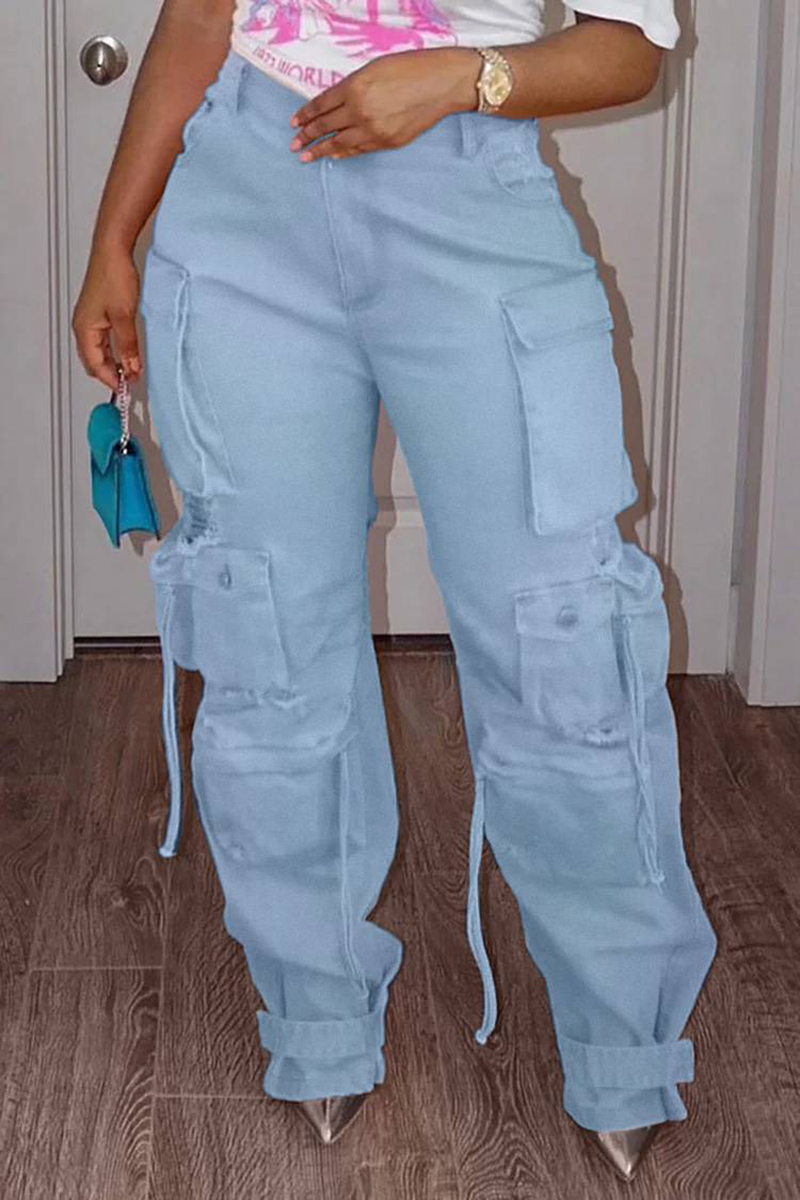 Vintage Fashion Jeans - Plus Größe Cargo Denim Jeans Taschen
