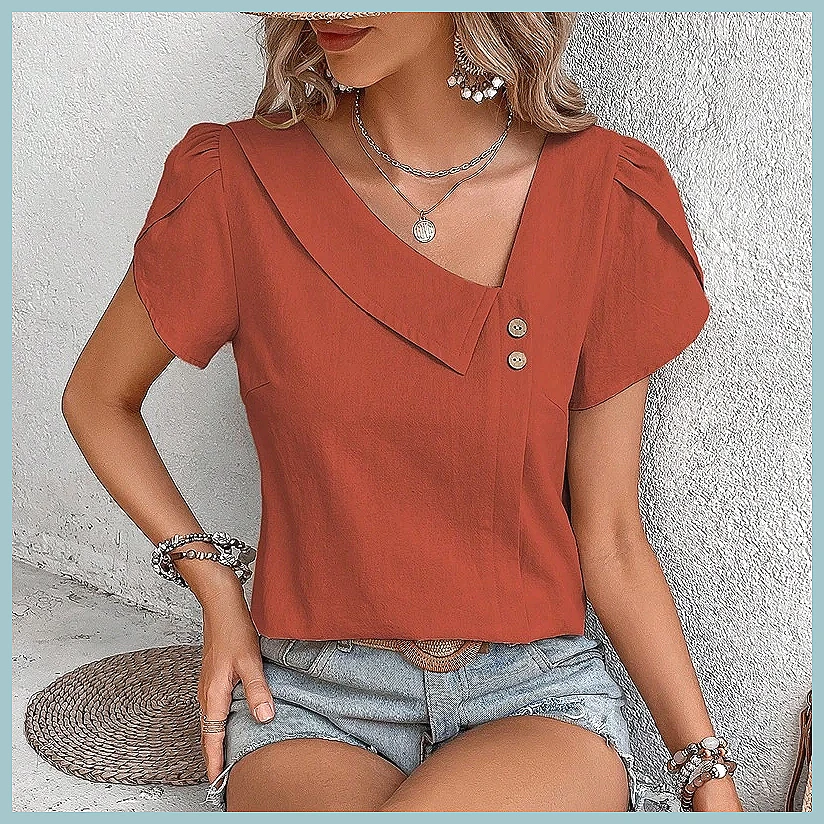 Usa Vintage Fashion - 2024 Sommer Vintage Einfarbige Bluse für
