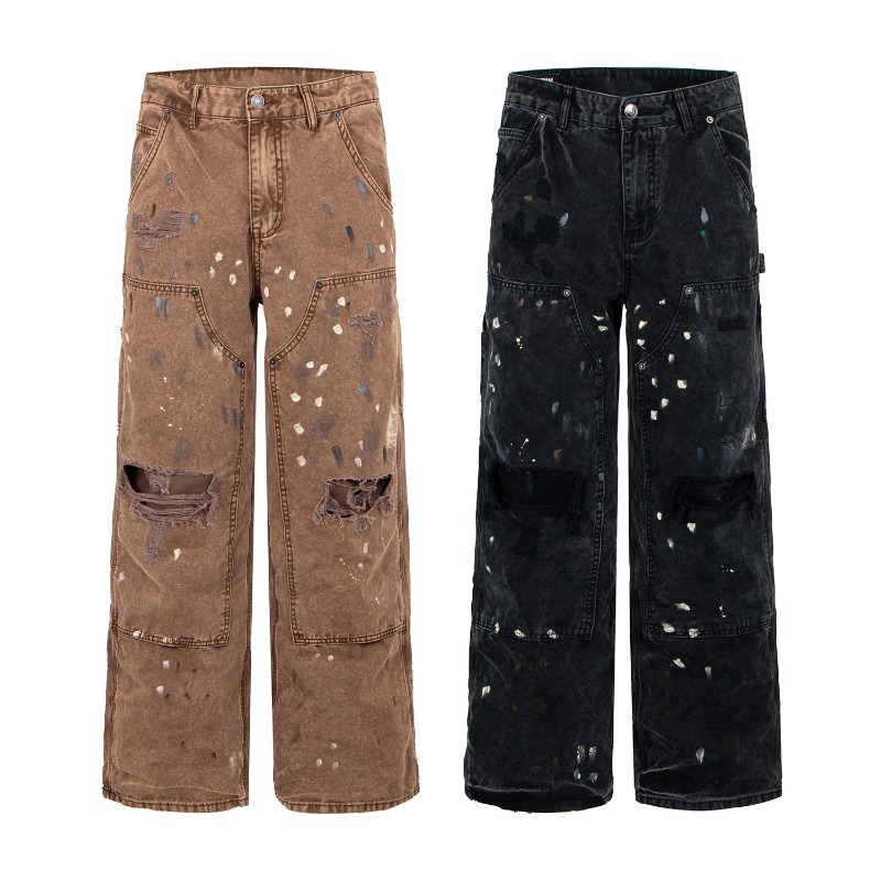 Retro Vintage Korean Fashion - Amerikanische Retro High Street Zerrissene Weite