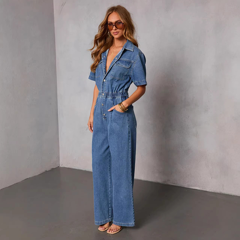 Vintage Fashion Jeans - Retro-Mode Kurzarm-Denim-Jumpsuits für Damen, Sommer-Trend mit