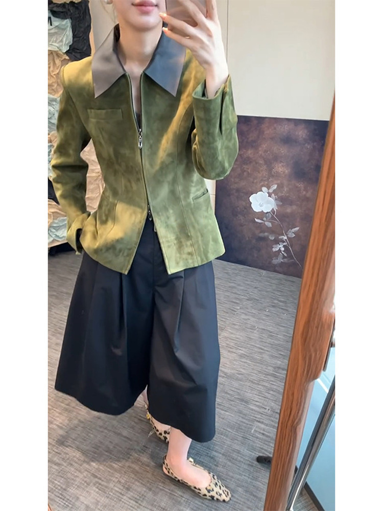 Retro-Stil Grüne Wildlederjack – Retro Vintage Korean Fashion Bewertung und Preis