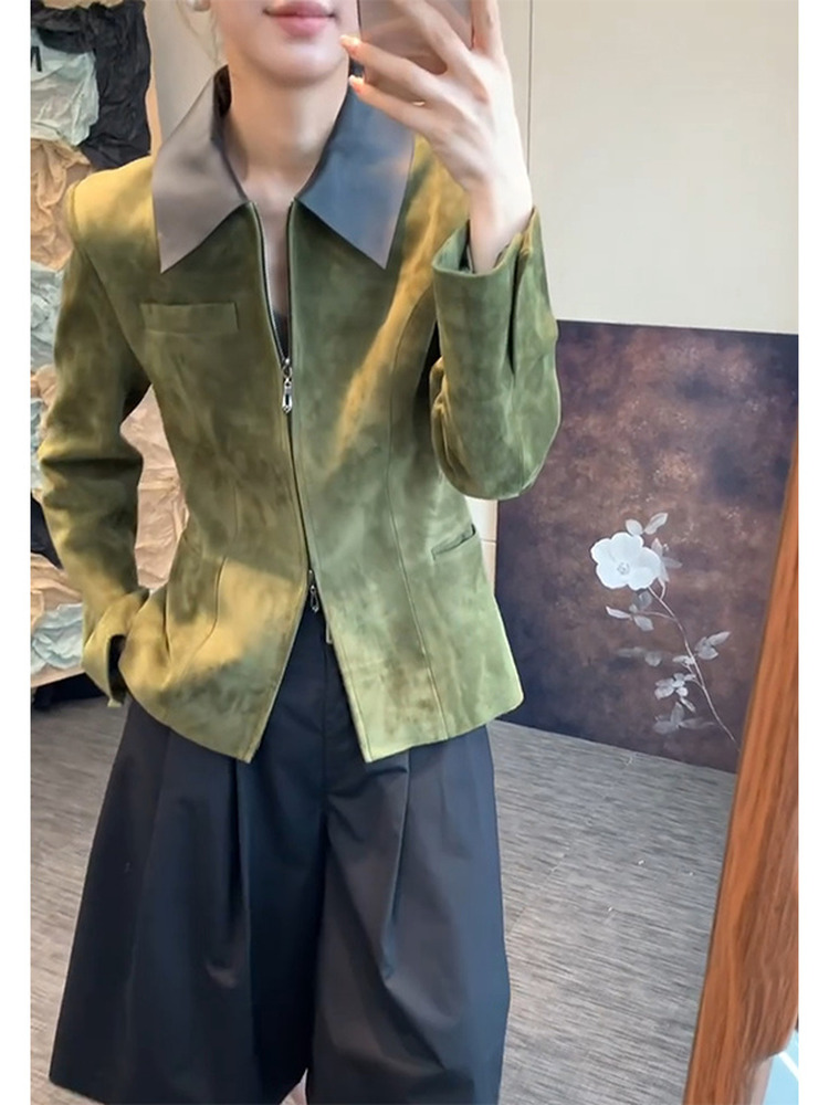 Retro-Stil Grüne Wildlederjack – Retro Vintage Korean Fashion Bewertung und Preis