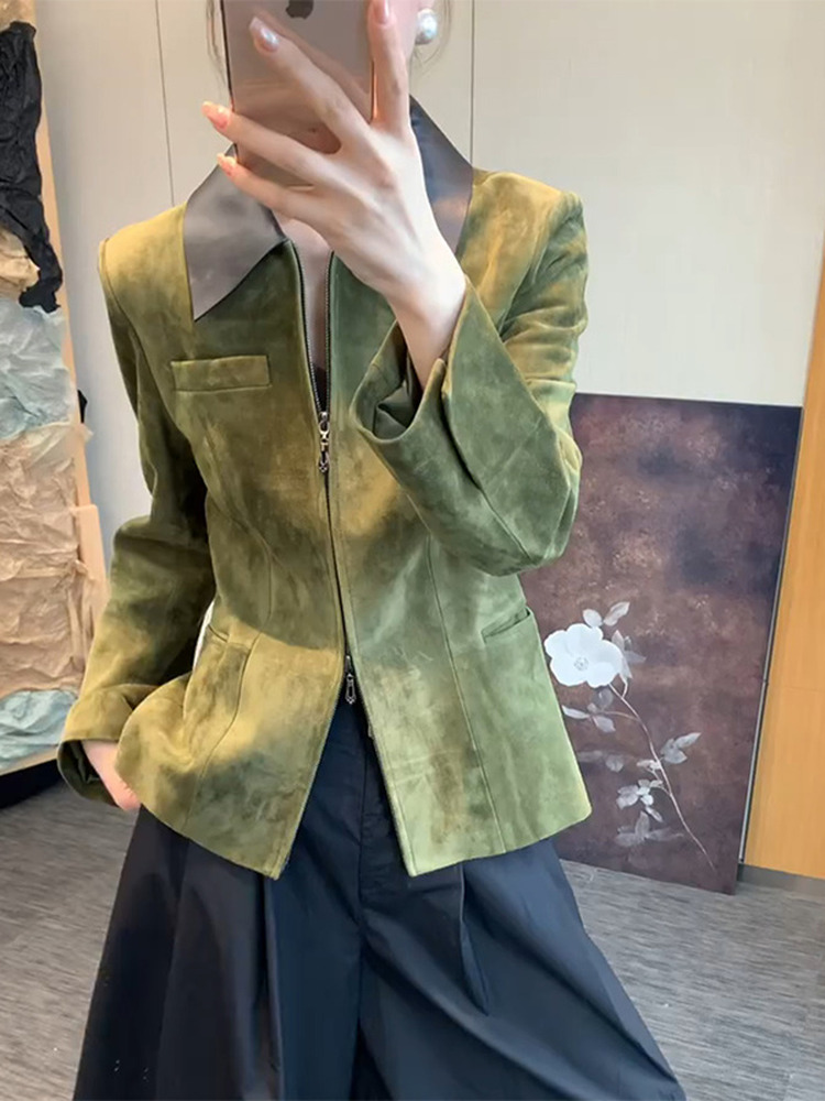 Retro-Stil Grüne Wildlederjack – Retro Vintage Korean Fashion Bewertung und Preis
