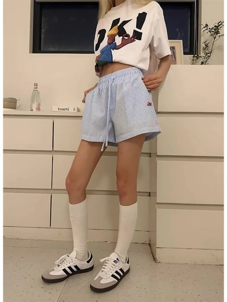 Y2k Gestreifte Shorts Frauen O – Retro Vintage Korean Fashion Bewertung und Preis