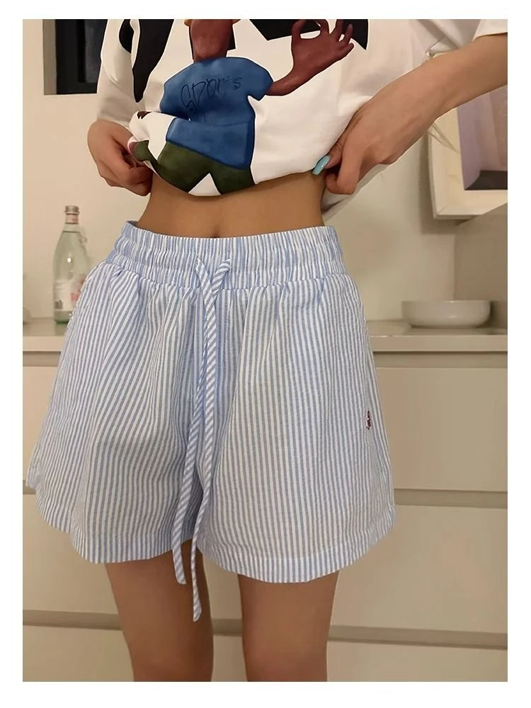 Y2k Gestreifte Shorts Frauen O – Retro Vintage Korean Fashion Bewertung und Preis