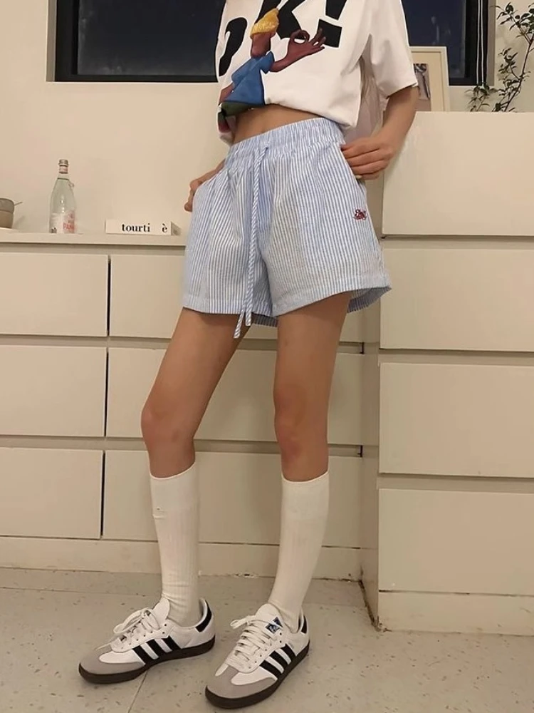 Y2k Gestreifte Shorts Frauen O – Retro Vintage Korean Fashion Bewertung und Preis