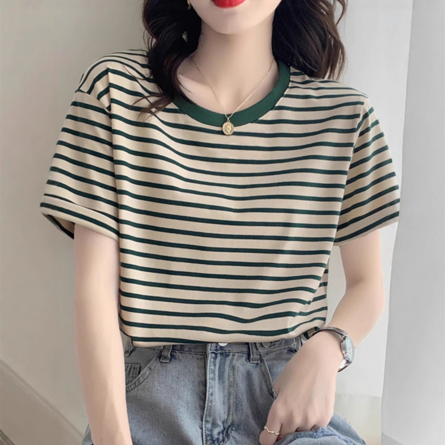 Vintage Gestreiftes T-Shirt Da – Retro Vintage Korean Fashion Bewertung und Preis